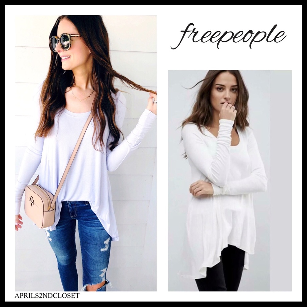 FREE PEOPLE BOHO TOP HI-LO FLOWY LONG SLEEVES KNIT TUNIC TEE A2C - Picture 11 of 16